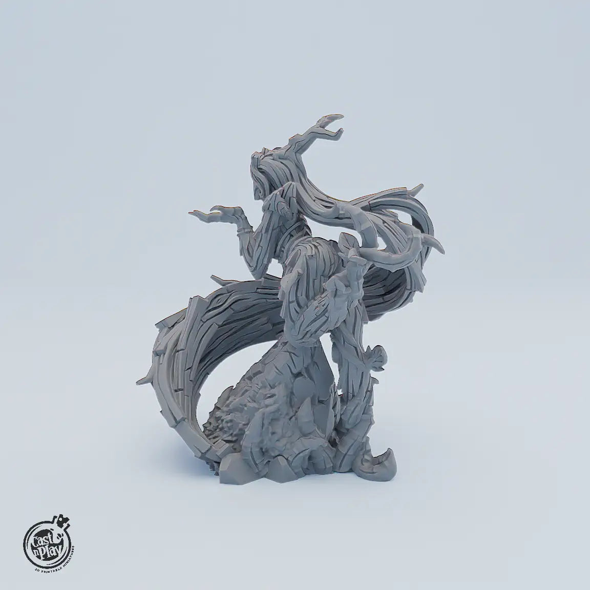Miniaturfigur Natura – elegante Naturgöttin mit organischem Körper aus Holz und Ranken, Fantasy Resin Modell für Tabletop