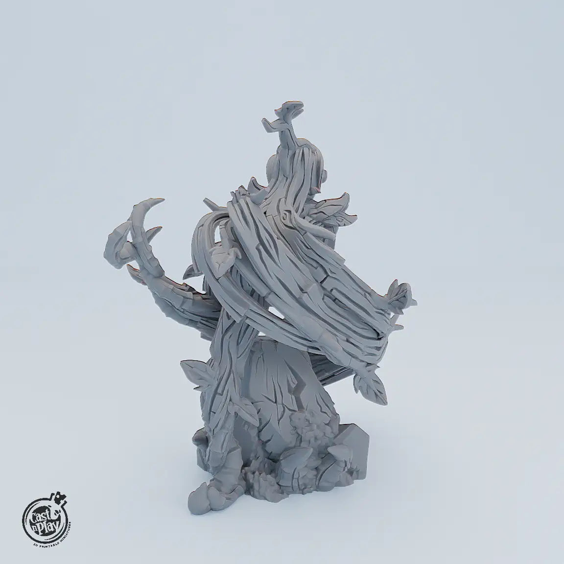 Miniaturfigur Natura – elegante Naturgöttin mit organischem Körper aus Holz und Ranken, Fantasy Resin Modell für Tabletop