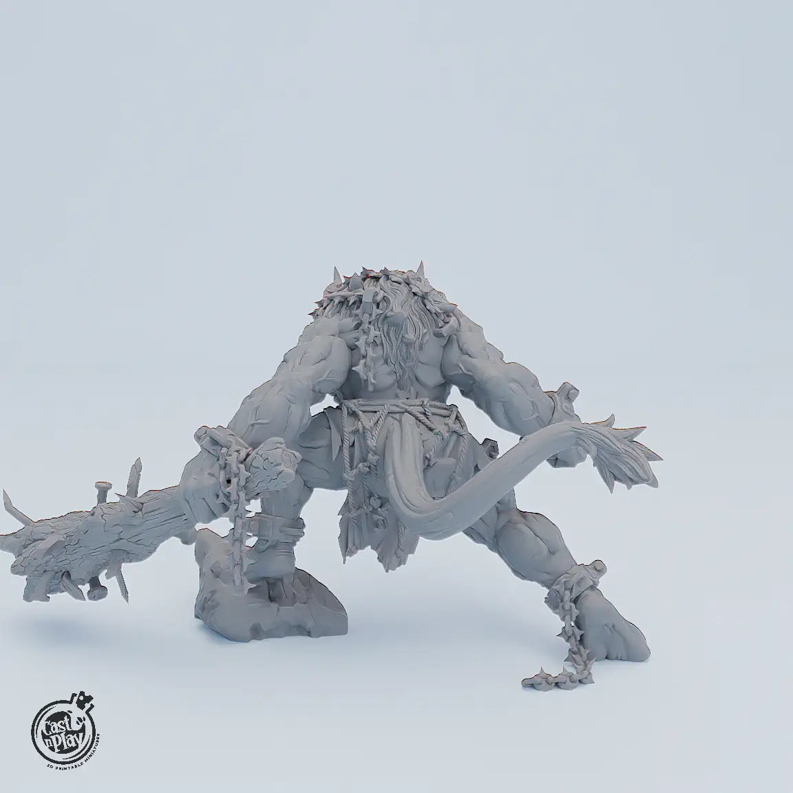 Demonic Prisoner – riesige Dämonen-Miniatur mit Ketten, Holzkeule und muskulösem Körper
