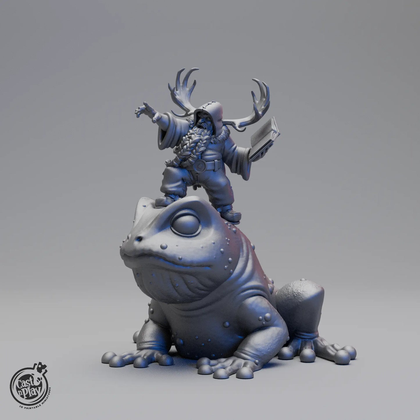 Produkt, druid Reitet auf dem Frosch, zeigt mit der Hand die Richtung an, Version 1