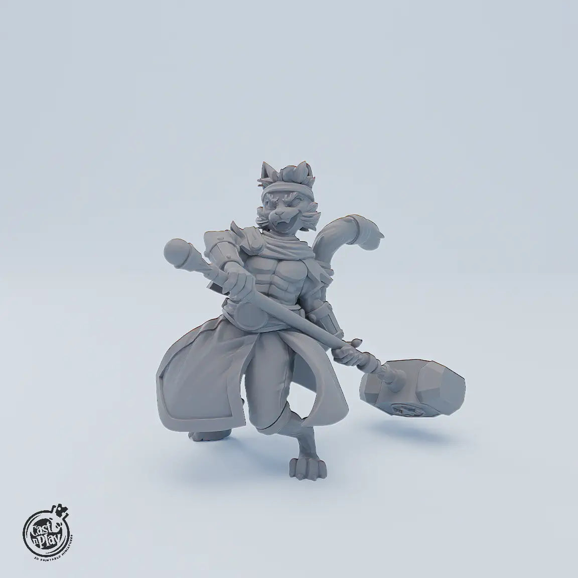 Miniaturenset Catfolk Defenders – drei katzenartige Charaktere: Barbarian, Rogue und Witch als detailreiche Tabletop-Miniaturen für Fantasy-Settings