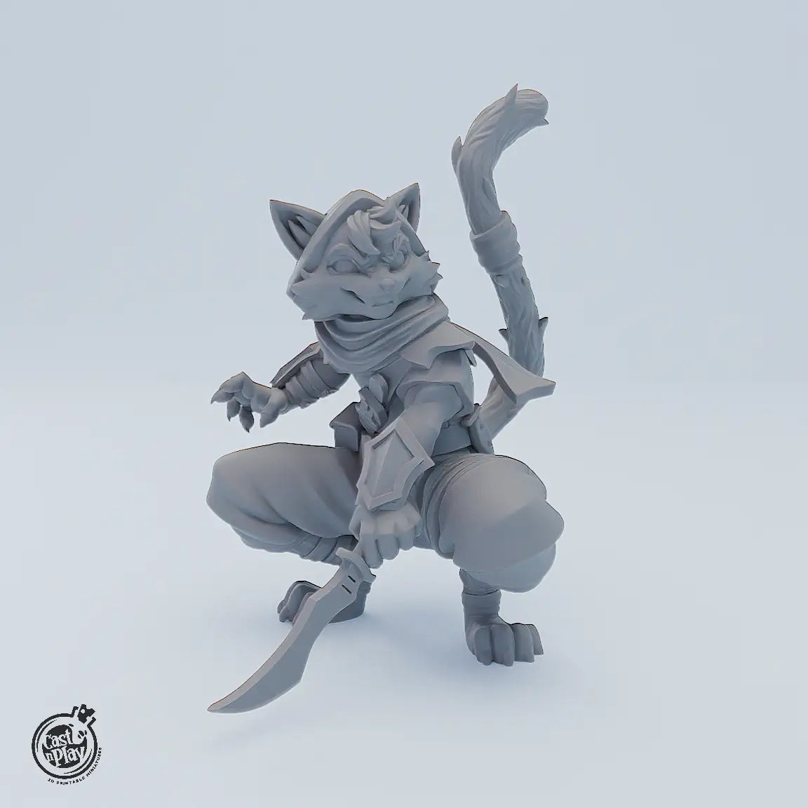 Miniaturenset Catfolk Defenders – drei katzenartige Charaktere: Barbarian, Rogue und Witch als detailreiche Tabletop-Miniaturen für Fantasy-Settings